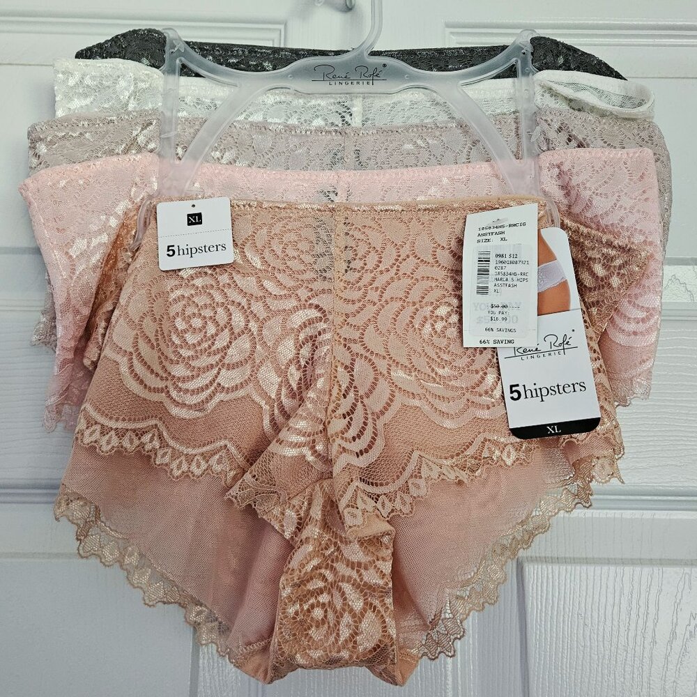 Rene Rofe' Hipster Lace Panties New with Tags Set of 5 Pair, XL